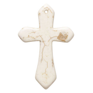 "Magnesite" / resin 1pkg1, top-drilled cross focal white / brown 43x28mm-44x30mm