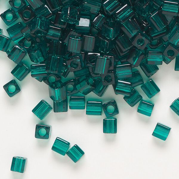 Seed bead, Miyuki, glass, pkg/250g, 3.5-3.7mm square, transparent dark green (SB-147). image number 0