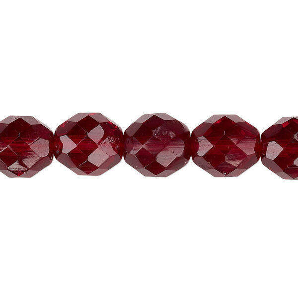 Bead, Czech fire-polished glass, translucent garnet red, 10mm faceted round. Sold per 15-1/2" to 16" strand, approximately 40 beads. image number 0
