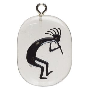 Focal 1pkg1 glass / enamel / steel, 26x20-38x31mm single-sided freeform oval / Kokopelli, transparent / silver finish