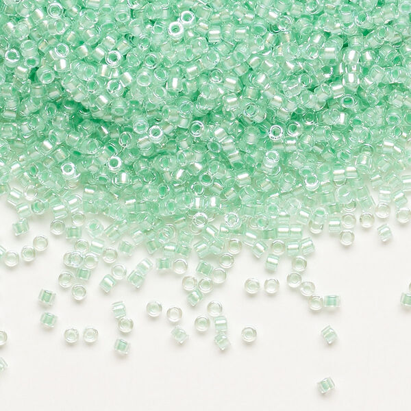 Seed bead, Delica®, glass, pkg/7.5g, #11 round, translucent mint pearl-lined glacier blue (DB-1707). image number 0