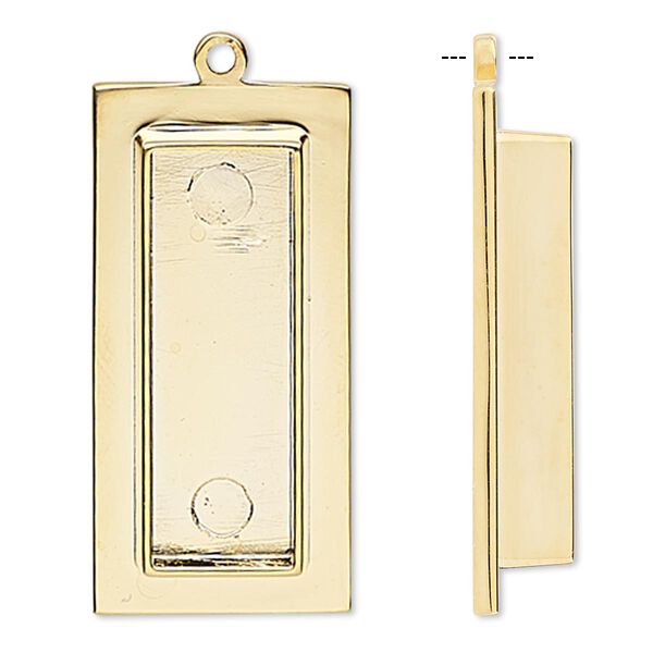 Focal, gold-plated "pewter" (zinc-based alloy), 35x17mm rectangle with 27x9mm non-calibrated rectangle setting. Sold per pkg of 2. image number 0