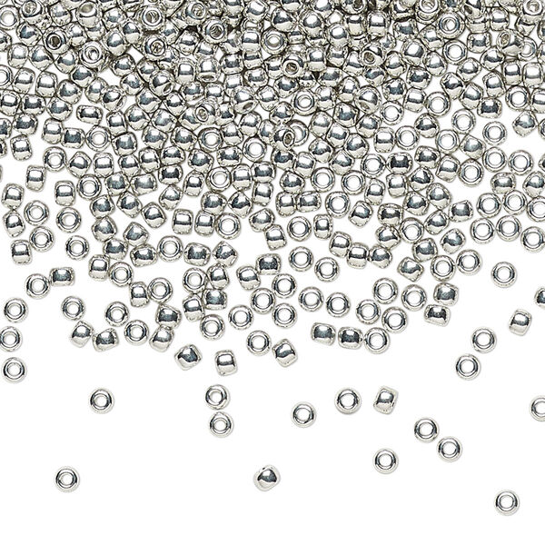 Seed bead, TOHO BEADS®, glass, pkg/4g, #11 round, opaque nickel-plated metallic silver (TR-11-714). image number 0