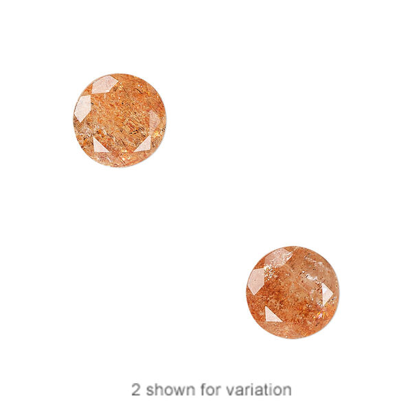 Gem, sunstone (natural), golden-orange, 10mm hand-cut faceted round, B+ grade, Mohs hardness 6 to 6-1/2. Sold individually. image number 0