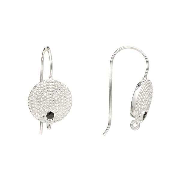 Sterling silver / black onyx 1pkg2, textured flat round ear wire, fishhook / closed loop 22 gauge 20mm / 11mm image number 0