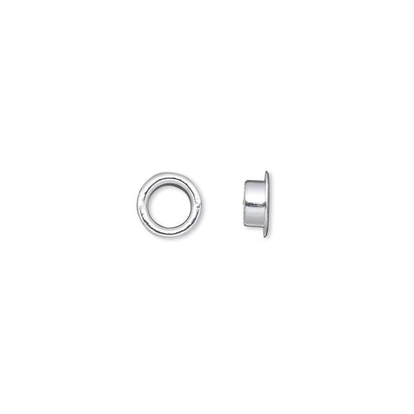 Grommet, glue-in, silver-plated brass, 7mm round, 4.5mm inside diameter. Sold per pkg of 500. image number 0