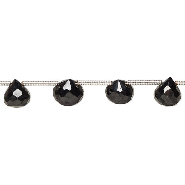 Black spinel 1pkg15, hand-cut top-drilled faceted teardrop bead 6x5mm-8mm image number 0