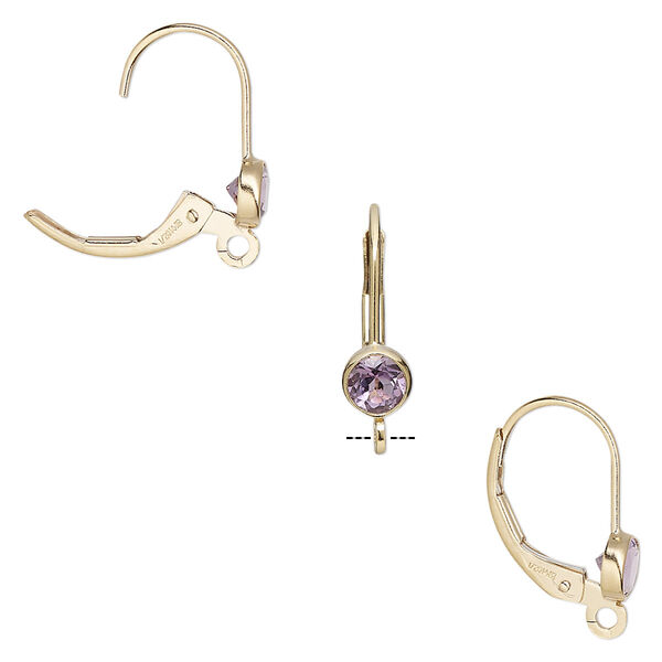 Ear wire, amethyst (natural) and 14Kt gold-filled, 17mm leverback with 4mm faceted round and open loop. Sold per pair. image number 0