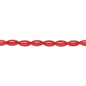 Bead, bamboo coral (dyed), red, 5x3mm hand-cut rice, B- grade, Mohs hardness 3-1/2 to 4. Sold per 15-1/2" to 16" strand.