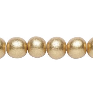 Bead, painted Taiwanese cheesewood (coated), metallic gold, 9-10mm round. Sold per pkg of (2) 15-1/2" to 16" strands.