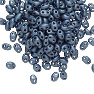 Seed bead, Preciosa Twin™ Czech glass, pkg/250g, 5x2.5mm oval, opaque dark slate terra pearl black, (28936).