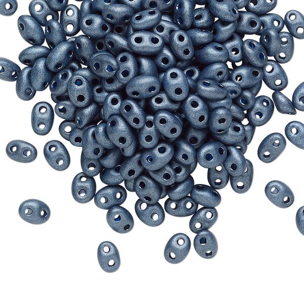 Seed bead, Preciosa Twin™ Czech glass, pkg/250g, 5x2.5mm oval, opaque dark slate terra pearl black, (28936). image number 0