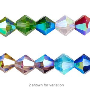 Bead 1pk opaque to transparent AB mixed colors, Celestial Crystal® 10mm bicone 8 inch