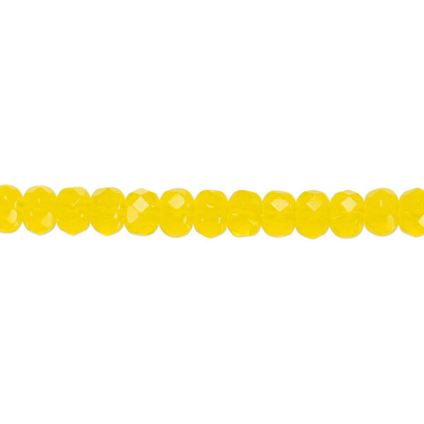 Bead, Czech fire-polished glass, yellow, 5x4mm faceted rondelle. Sold per 15-1/2" to 16" strand. image number 0
