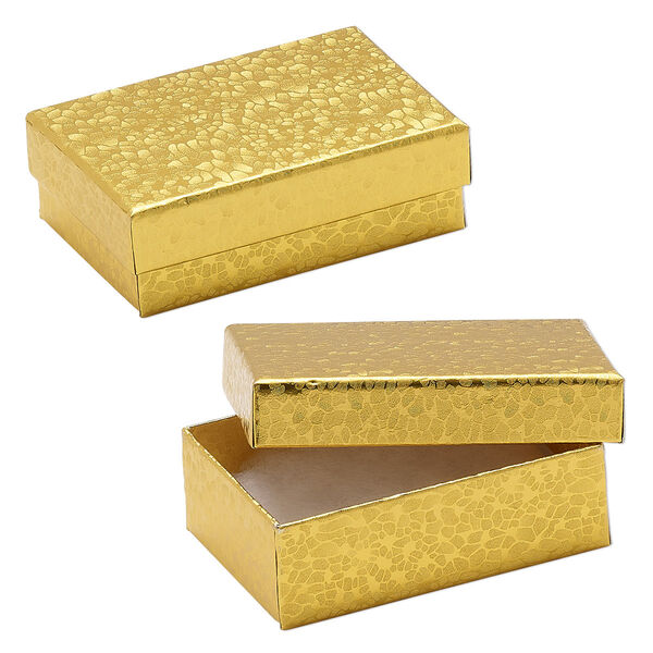 Box, paper, "cotton"-filled, gold, 3-1/4 x 2-1/4 x 1-inch rectangle. Sold per pkg of 10. image number 0
