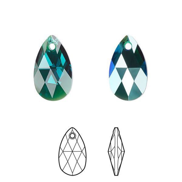 Drop 144pk emerald shimmer, Swarovski® 16x9mm pendant pear 6106 image number 0