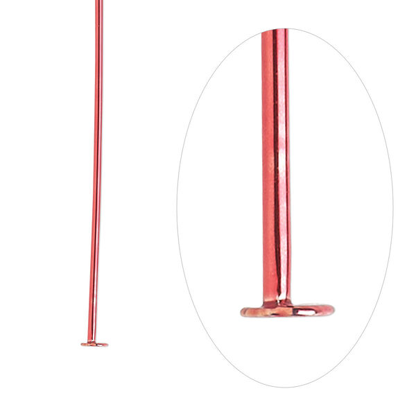 Head pin, electro-coated brass, red, 2 inches, 21 gauge. Sold per pkg of 10. image number 0