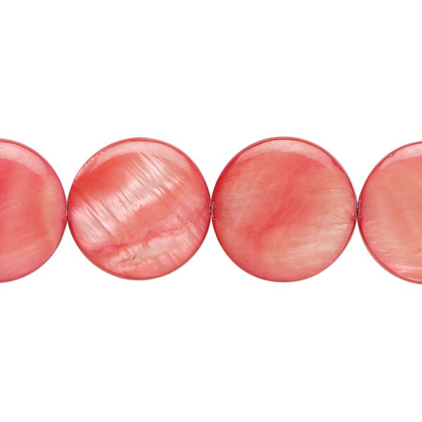 Mother-of-pearl shell 1pkg1, puffed flat round bead 15 inch fruit punch 14-15mm image number 0