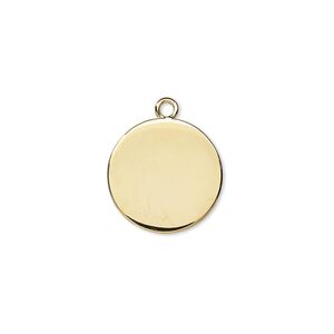 Drop, gold-plated brass, 15mm flat round with closed loop. Sold per pkg of 100.