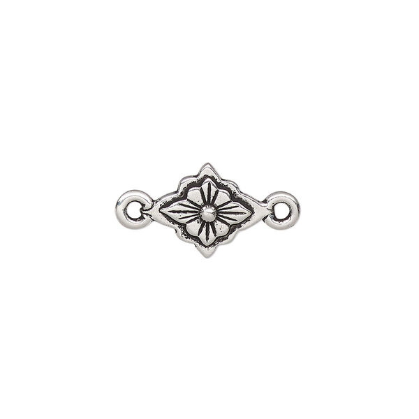 Link, TierraCast®, antique silver-plated pewter, 12x10mm double-sided scalloped diamond with reina flower design. Sold per pkg of 2. image number 0