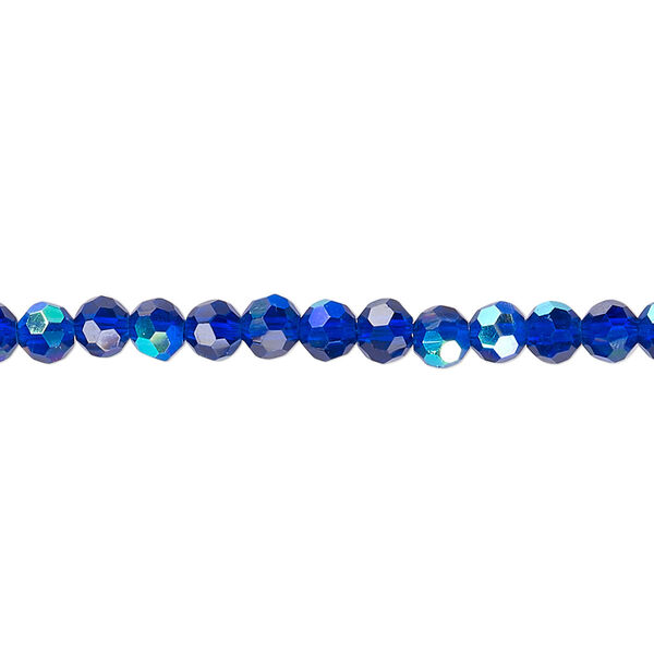 Bead 1pk 32 facets translucent cobalt blue AB, Celestial Crystal® 4mm round 15.5-16 inch image number 0