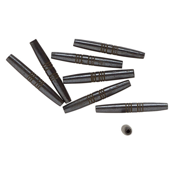 Bead, bone (dyed), black, 36x5mm-35x4.5mm tube. Sold per pkg of 8. image number 0