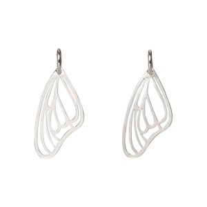 Charm, imitation rhodium-finished brass and steel, 20x10mm 2-sided butterfly wing with cutouts and jump ring. Sold per pkg of 8.