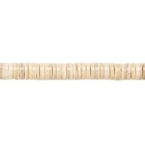 Bead, melon shell (natural), 4-5mm hand-cut heishi, Mohs hardness 3-1/2. Sold per 24-inch strand.