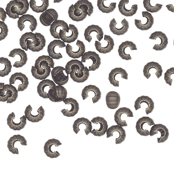 Crimp cover, antique gold-plated brass, 4mm corrugated round. Sold per pkg of 100. image number 0