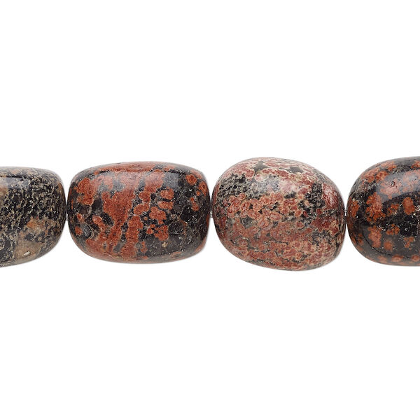 Bead, red snowflake jasper (natural), small to medium nugget, Mohs hardness 6-1/2 to 7. Sold per 8-inch strand, approximately 10 beads. image number 0