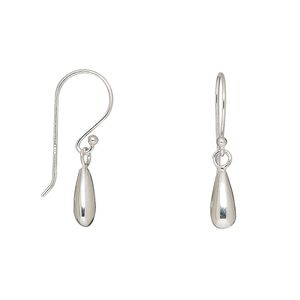 Earring, sterling silver, 9x4mm smooth teardrop with fishhook ear wire, 21x4mm overall. Sold per pair.