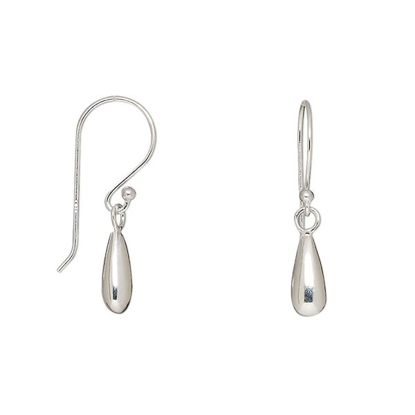 Earring, sterling silver, 9x4mm smooth teardrop with fishhook ear wire, 21x4mm overall. Sold per pair. image number 0