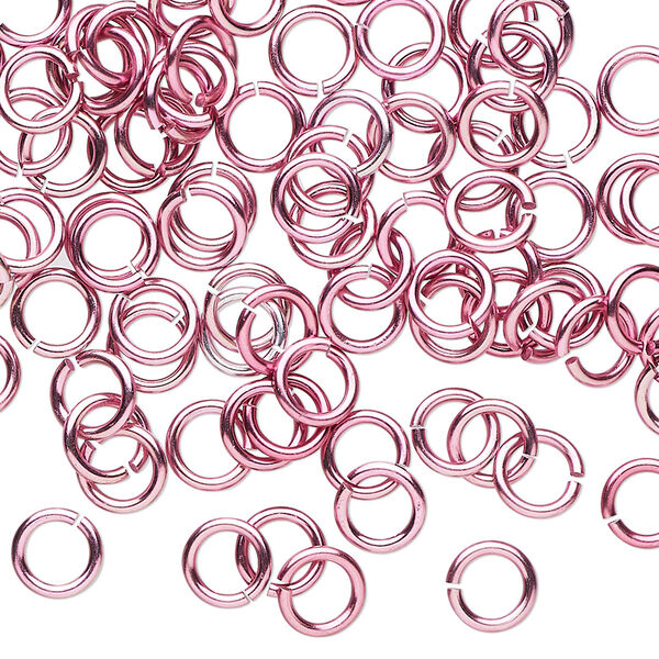 Jump ring, anodized tempered aluminum, pink, 6mm round, 4.2mm inside diameter, 18 gauge. Sold per pkg of 100. image number 0