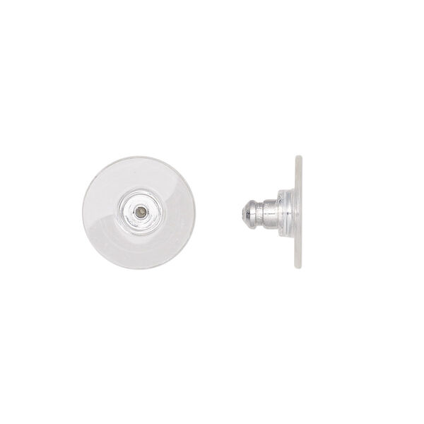 Earnut, aluminum and acrylic, clear, 11x6mm comfort clutch. Sold per pkg of 50 pairs. image number 0