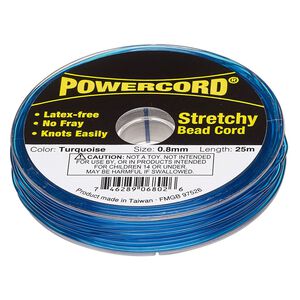 Cord, Powercord®, elastic, turquoise, 0.8mm, 8.5-pound test. Sold per 25-meter spool.