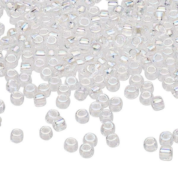 Seed bead, Dyna-Mites™, glass, transparent rainbow clear, #6 round. Sold per 1/2 kilogram pkg. image number 0