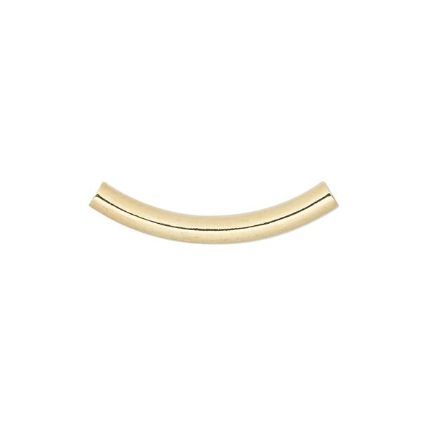 Bead, gold-plated brass, 26x3.2mm curved tube. Sold per pkg of 100. image number 0