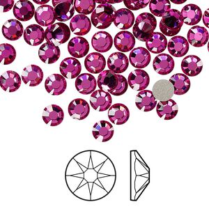 Flat back 144pk fuchsia foil back, Crystal Passions® 4.6-4.8mm rose round SS20 2088