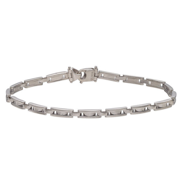Chain, rhodium-plated sterling silver, 4mm bar and link, 8-1/2 inches with lobster claw clasp. Sold individually. image number 0