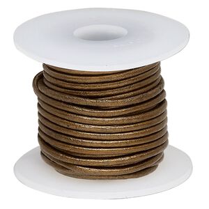 Cord, leather (coated), metallic bronze, 1.4-1.6mm round. Sold per 5-yard spool.