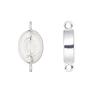 Link, Almost Instant Jewelry®, silver-plated "pewter" (zinc-based alloy), 16x12mm oval with 14x10mm oval setting. Sold individually.