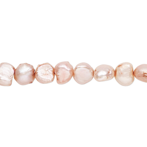 Pearl, cultured freshwater (dyed), satin pink, 6-7mm flat-sided potato with 0.4-0.6mm hole, D grade, Mohs hardness 2-1/2 to 4. Sold per 15-1/2" to 16" strand. image number 0