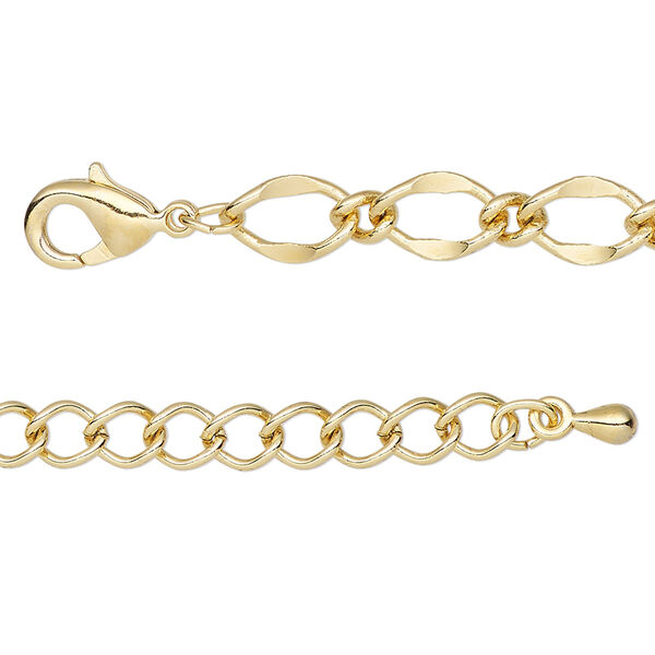 Chain, gold-finished brass and steel, 6mm long and short oval, 18 inches with 2-inch extender chain and lobster claw clasp. Sold individually. image number 0