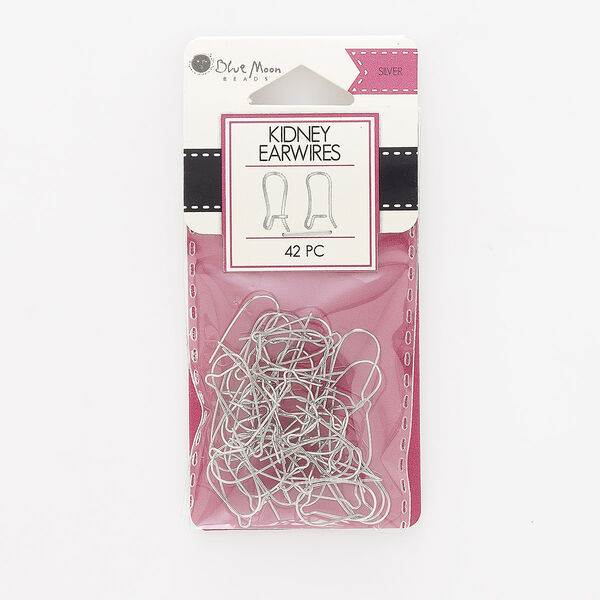 Ear wire, silver-finished "pewter" (zinc-based alloy), 17mm kidney. Sold per pkg of 21 pairs. image number 0
