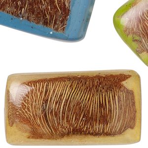 Bead mix, wood and acrylic (dyed/assembled), mixed colors, 41x24mm puffed rectangle. Sold per 2-ounce pkg, approximately 10 beads.