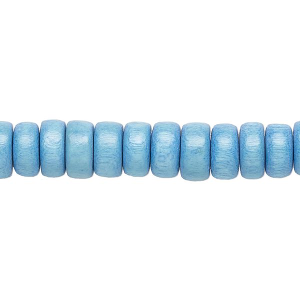 Bead 1pkg1, Taiwanese cheesewood (dyed / waxed), sky blue, 8x4mm rondelle, 15-1/2 to 16 inches. image number 0