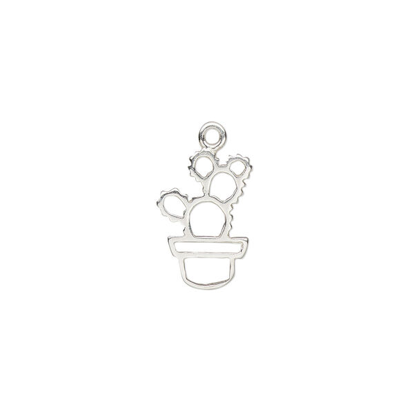 Charm Amoracast® 1pkg1 sterling silver, 12.5x8.5mm 2-sided cutout potted prickly pear image number 0