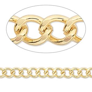Chain 1pkg1 curb, 5mm, gold-finished brass 5 foot unfinished