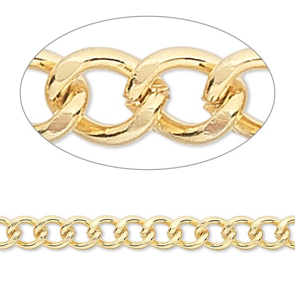Chain, gold-finished brass, 6x5mm curb. Sold per pkg of 5 feet. image number 0