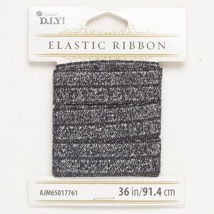 Ribbon 1pkg1 elastic, black and silver, 15-16mm textured flat, 36-inch section.